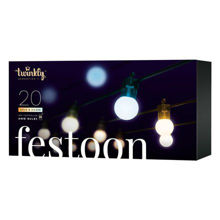 Twinkly Festoon Smart LED Lights 20 żarówek AWW (złoto+srebro) G45, 10m